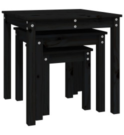 Tables gigognes 3 pcs Noir Bois de pin massif