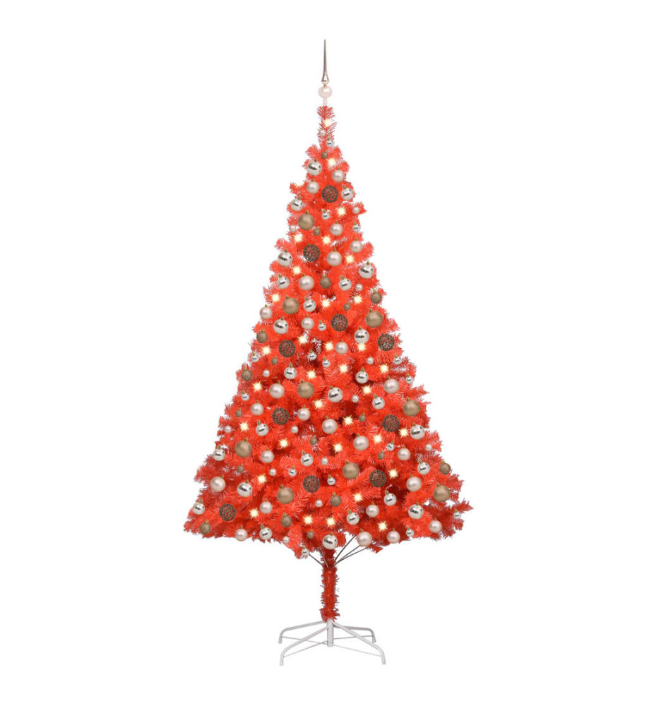 Arbre de Noël artificiel avec LED et boules Rouge 240 cm PVC