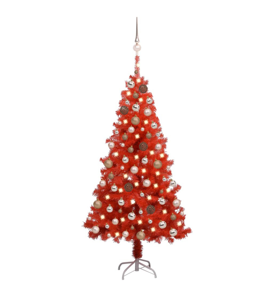 Arbre de Noël artificiel avec LED et boules Rouge 150 cm PVC