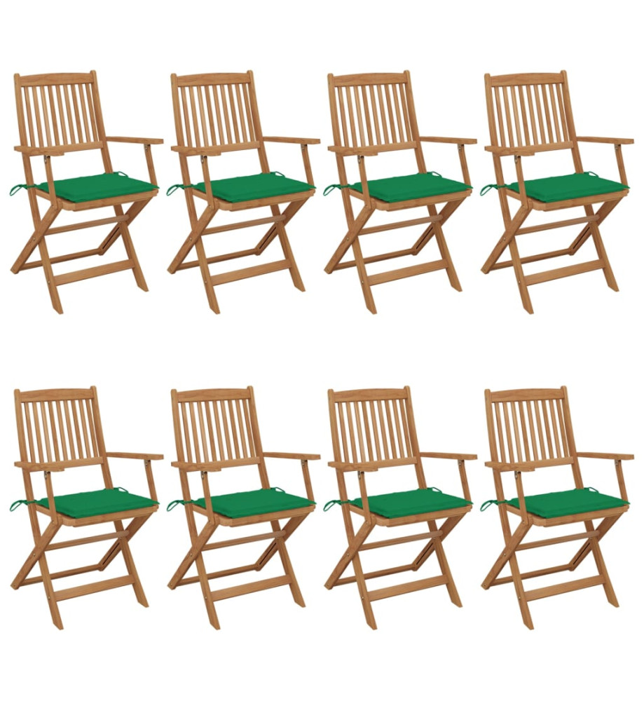 Chaises pliables de jardin 8 pcs avec coussins Bois d'acacia