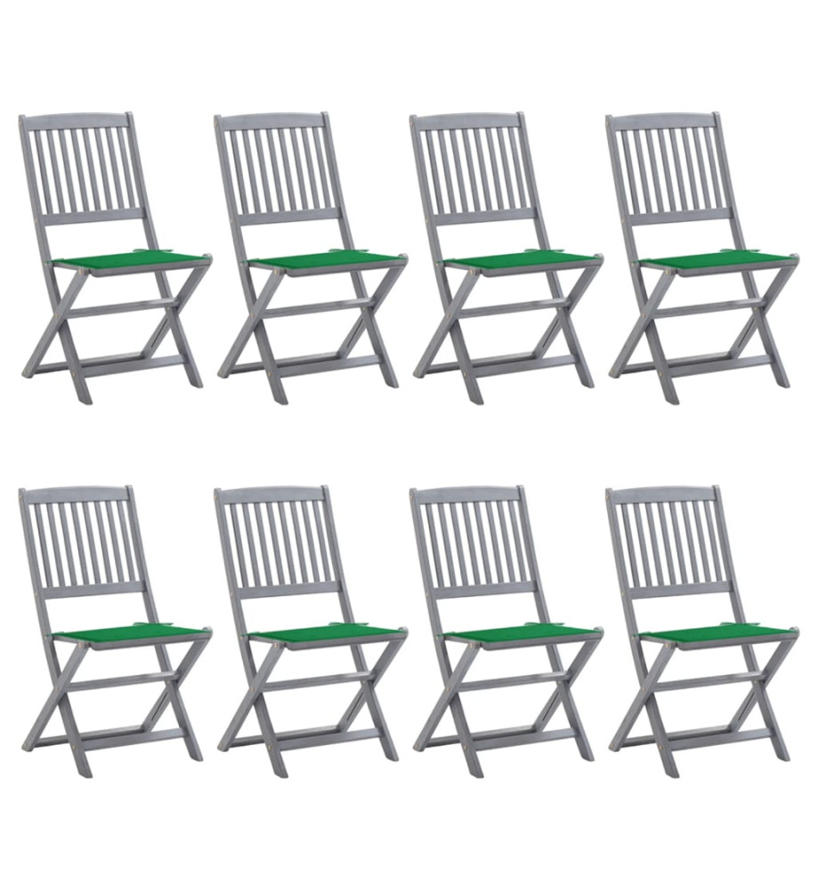 Chaises pliables d'extérieur 8 pcs avec coussins Bois d'acacia