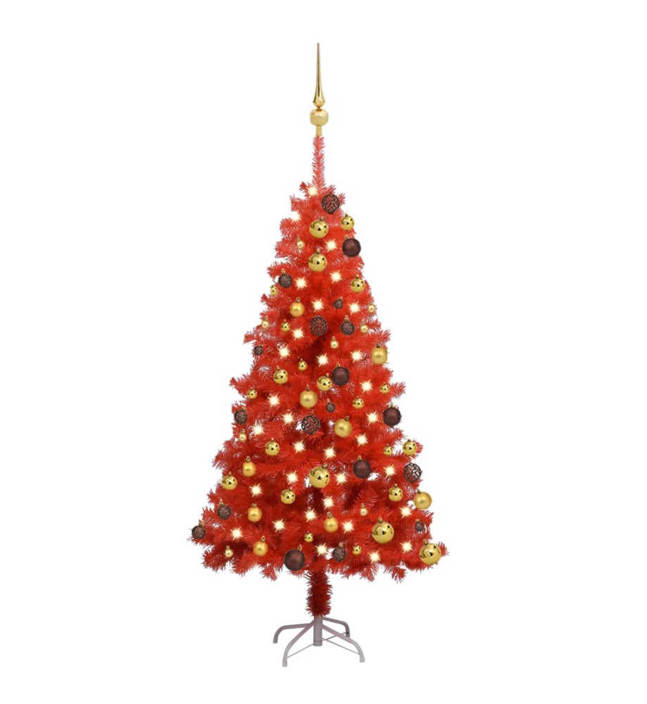 Arbre de Noël artificiel avec LED et boules Rouge 120 cm PVC