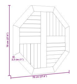 Dessus de table 70x70x2,5 cm octogonal bois de teck massif