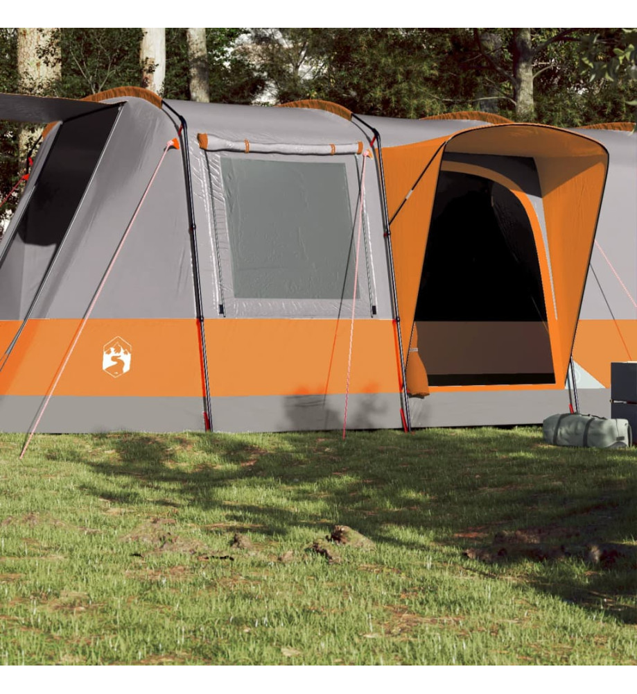 Tente de camping tunnel 4 personnes gris et orange imperméable