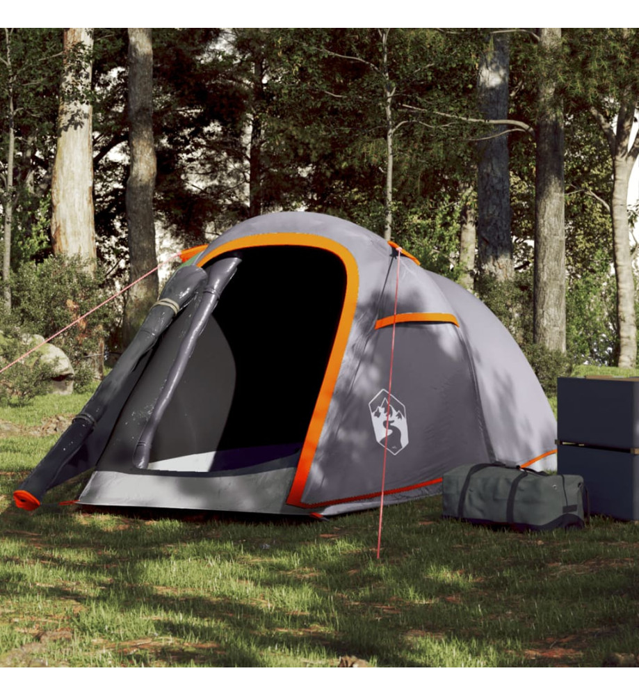 Tente de camping tunnel 2 personnes gris et orange imperméable