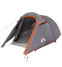 Tente de camping tunnel 2 personnes gris et orange imperméable