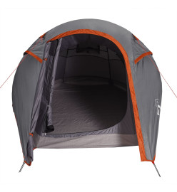 Tente de camping tunnel 2 personnes gris et orange imperméable