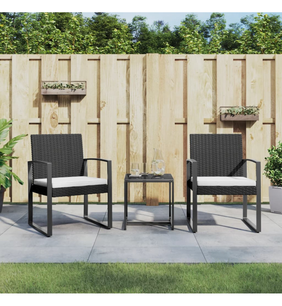 Ensemble à manger de jardin avec coussins 3 pcs noir rotin PP