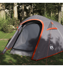 Tente de camping tunnel 3 personnes gris et orange imperméable