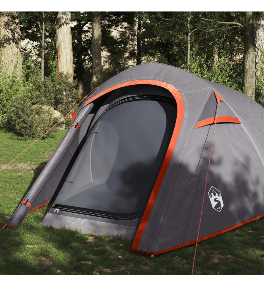 Tente de camping tunnel 3 personnes gris et orange imperméable