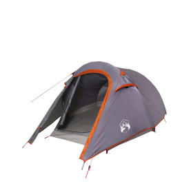 Tente de camping tunnel 3 personnes gris et orange imperméable