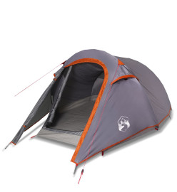 Tente de camping tunnel 3 personnes gris et orange imperméable