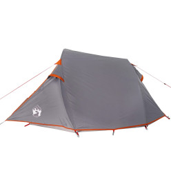 Tente de camping tunnel 3 personnes gris et orange imperméable