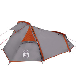 Tente de camping tunnel 2 personnes gris et orange imperméable