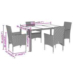 Ensemble à manger de jardin et coussins 5 pcs blanc rotin verre