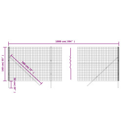 Clôture en treillis métallique anthracite 1,4x10 m