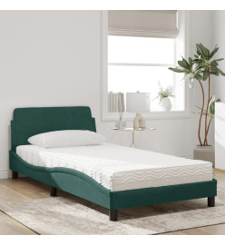 Lit avec matelas vert foncé 100x200 cm velours
