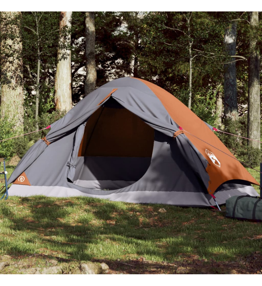 Tente de camping à dôme 4 personnes gris et orange imperméable