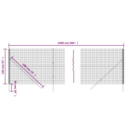 Clôture en treillis métallique anthracite 1,4x25 m