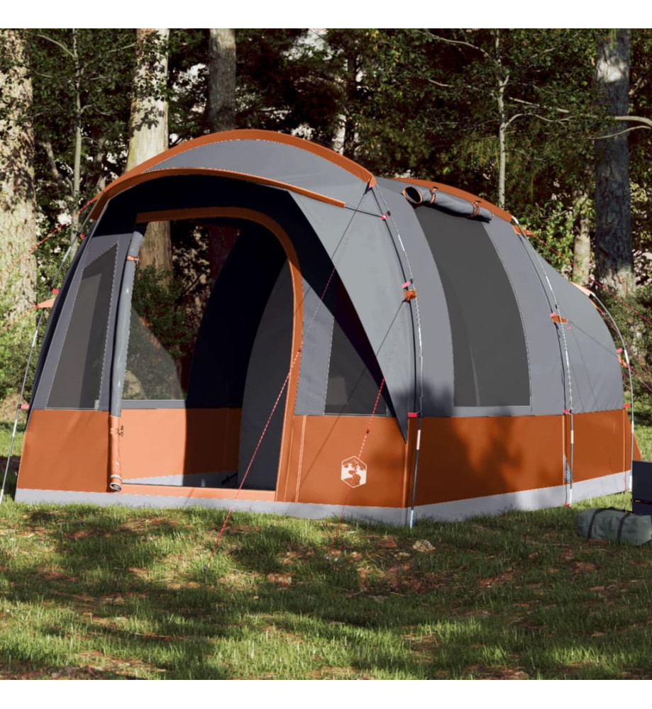 Tente de camping tunnel 3 personnes gris et orange imperméable