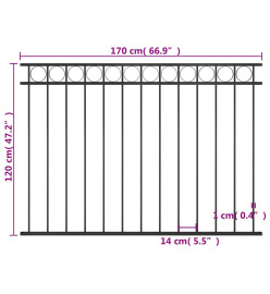 Panneau de clôture Acier 1,7x1,2 m Noir