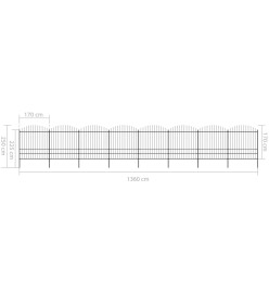 Clôture de jardin à dessus en lance Acier (1,75-2)x13,6 m Noir