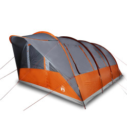 Tente de camping tunnel 7 personnes gris et orange imperméable