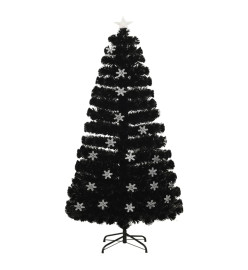 Sapin de Noël et flocons de neige LED Noir 120 cm Fibre optique