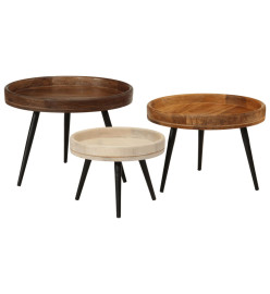 Tables basses rondes 3 pcs bois de manguier massif