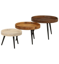Tables basses rondes 3 pcs bois de manguier massif