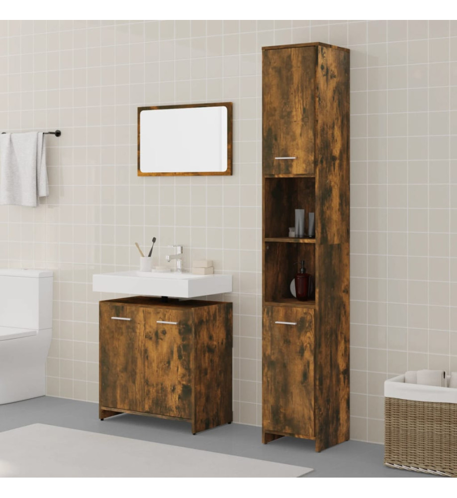 Ensemble de meubles de salle de bain 3 pcs Chêne fumé