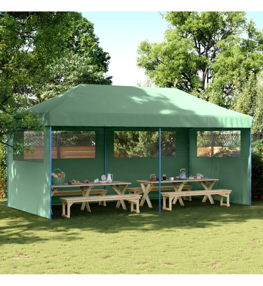 Tente de réception pliable escamotable 3 parois latérales vert Tente de réception pliable escamotable 3 parois latérales vert