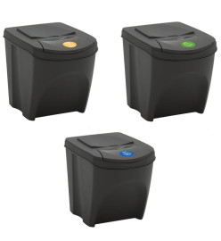 Poubelles à ordures empilables 3 pcs Gris 75 L Polypropylène