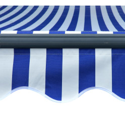 Auvent manuel rétractable avec LED 600x300 cm Bleu et blanc