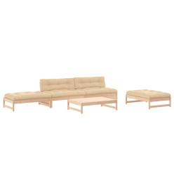 Salon de jardin 5 pcs avec coussins bois massif