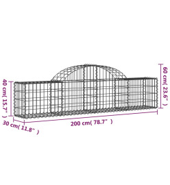 Paniers à gabions arqués 18 pcs 200x30x40/60 cm Fer galvanisé