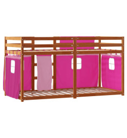 Lit superposé avec rideaux rose 90x200 cm bois pin massif