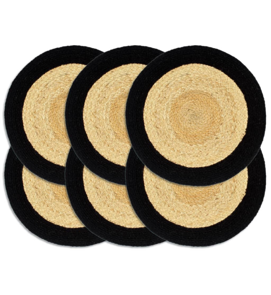 Napperons 6 pcs Naturel et noir 38 cm Jute et coton