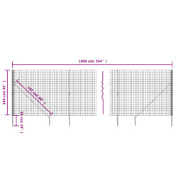 Clôture en treillis métallique et ancrage anthracite 1,4x10 m