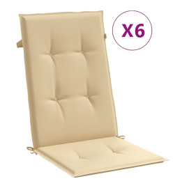 Coussins de chaise à dossier haut lot de 6 beige mélangé tissu