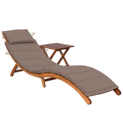 Chaise longue de jardin avec table et coussin Bois d'acacia