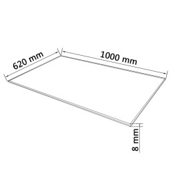 Dessus de table rectangulaire en verre trempé 1000 x 620 mm