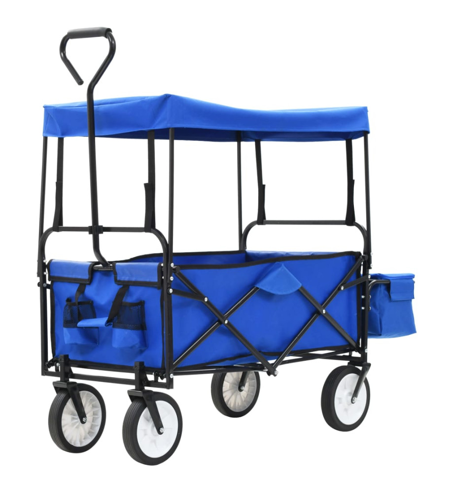 Chariot à main pliable avec toit Acier Bleu