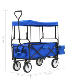 Chariot à main pliable avec toit Acier Bleu