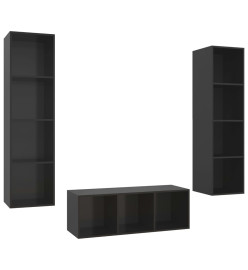 Ensemble de meuble TV 3 pcs Noir brillant Aggloméré