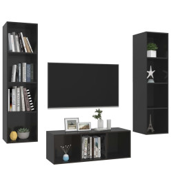 Ensemble de meuble TV 3 pcs Noir brillant Aggloméré