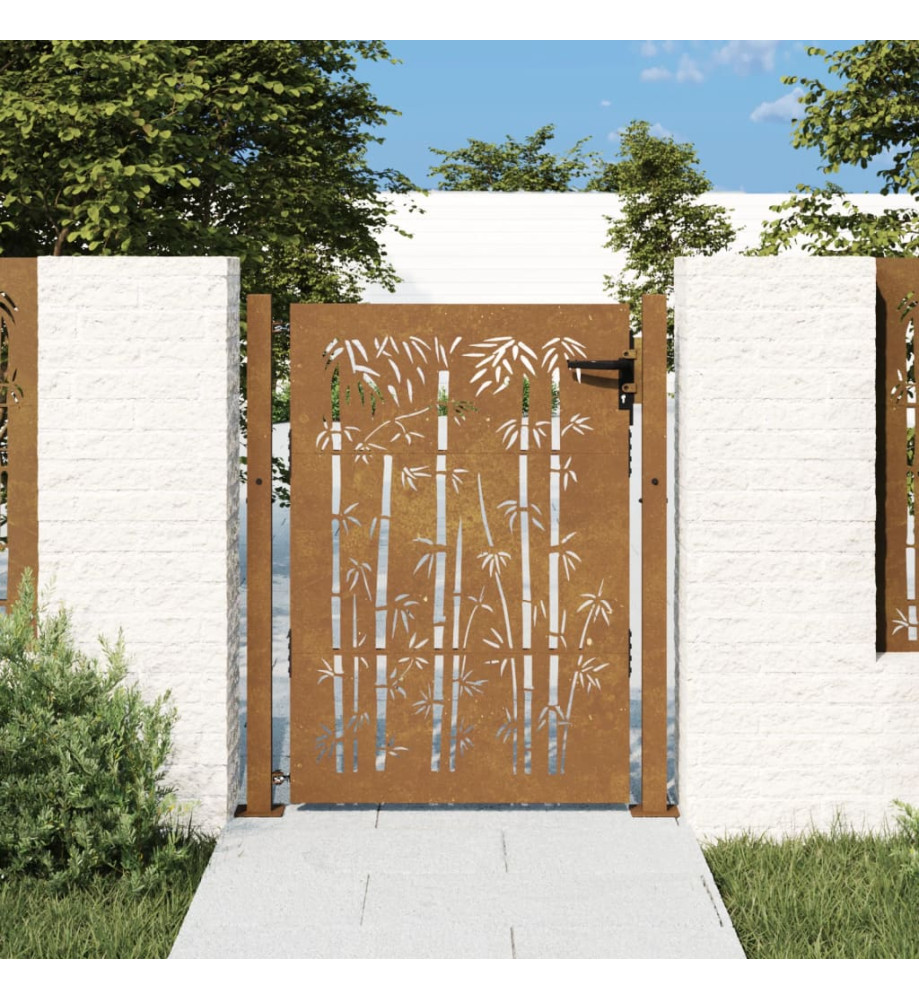 Portail de jardin 105x130 cm acier corten design de bambou