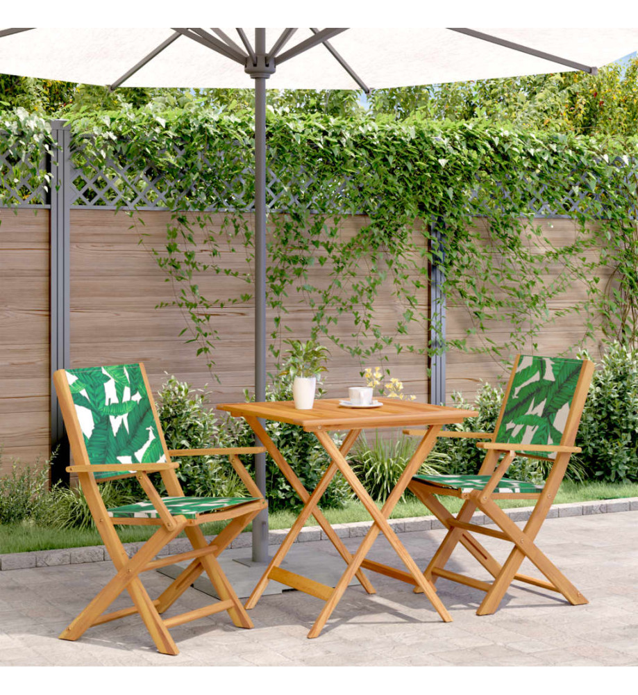 Ensemble de bistro 3 pcs motif de feuilles tissu et bois massif Ensemble de bistro 3 pcs motif de feuilles tissu et bois massif