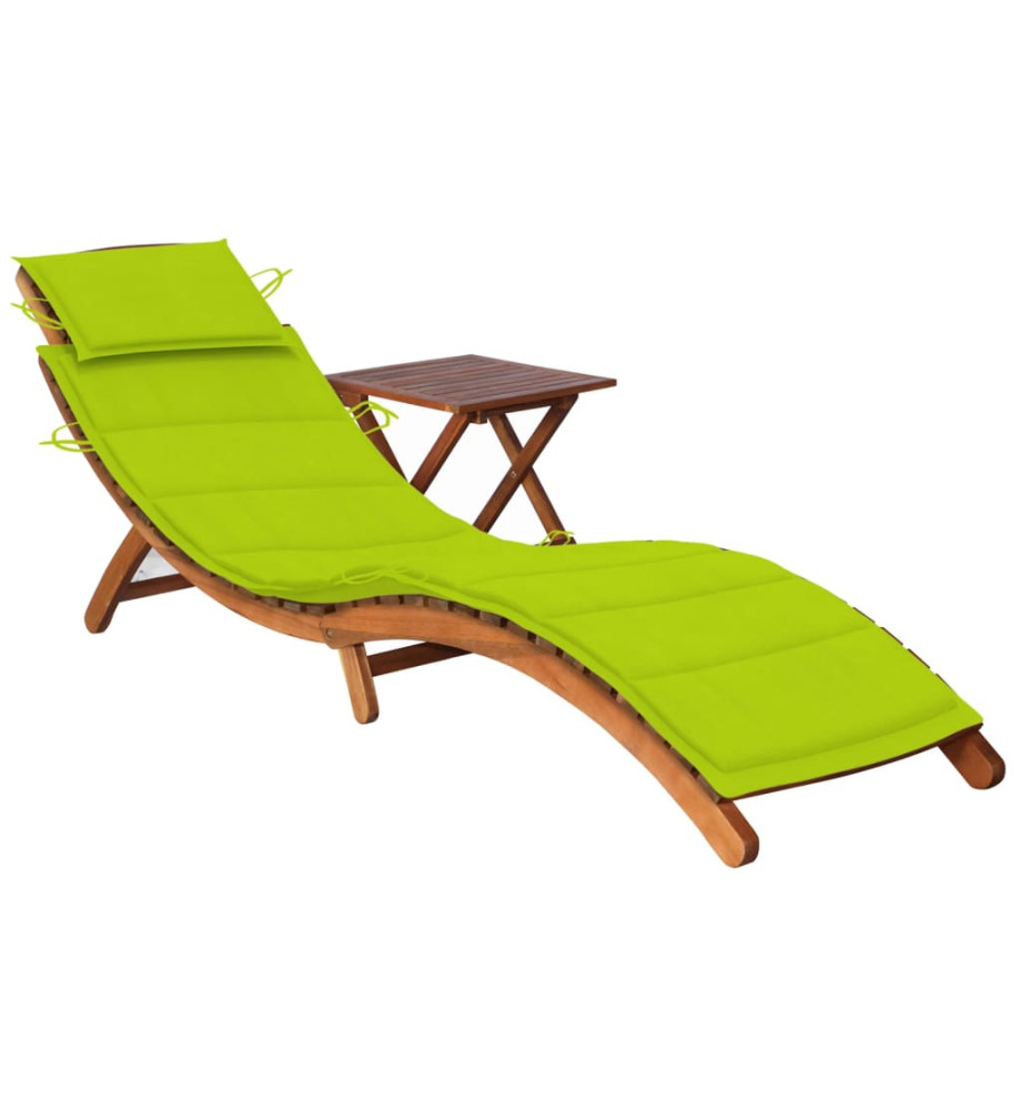 Chaise longue de jardin avec table et coussin Bois d'acacia Chaise longue de jardin avec table et coussin Bois d'acacia
