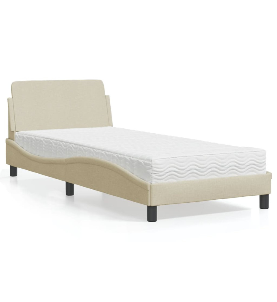 Lit avec matelas crème 90x190 cm tissu